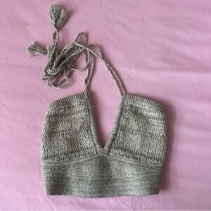 Anthropologie Boho Beachy Wool Linen Halter Crop Top